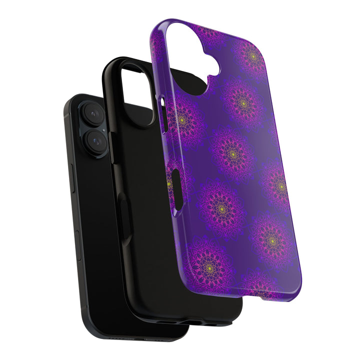 Intricate Purple Floral iPhone Case with Bold Mandala Design