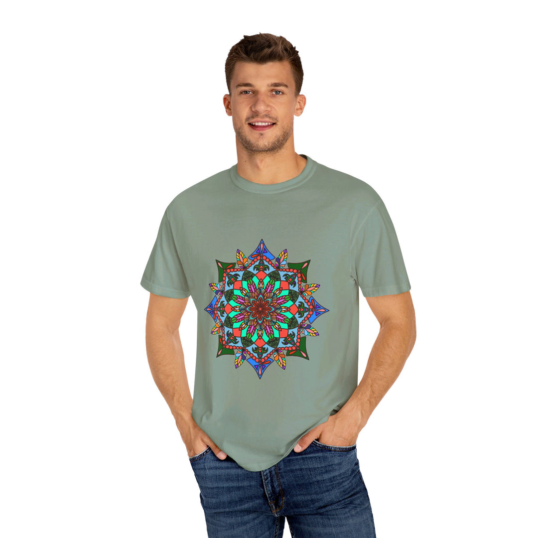 Unisex Mandala T-Shirt made with 100% Ring-Spun Cotton, hand-drawn mandala art, and garment-dyed for extra comfort