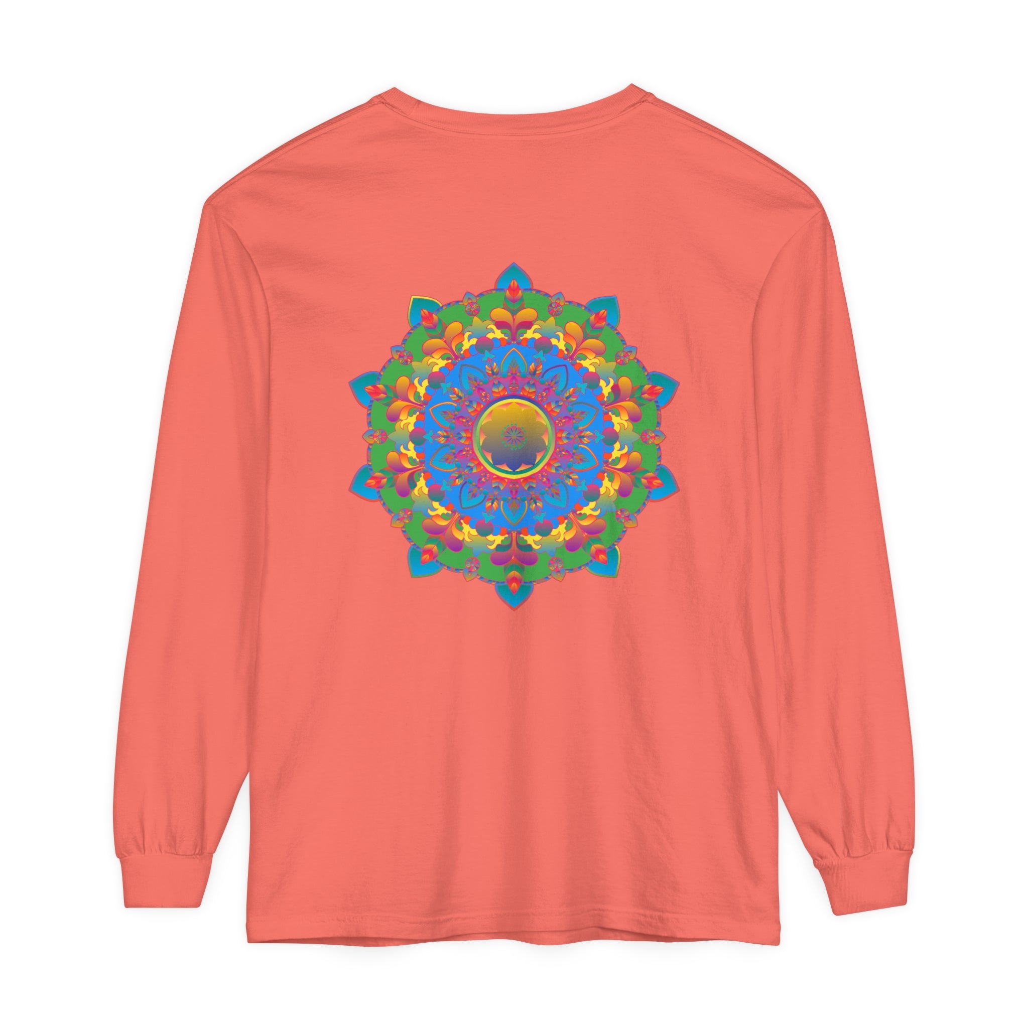 Eye-catching long sleeve t-shirt with a unique and vibrant mandala pattern