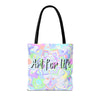 Colorful mandala tote bag with 'Art for Life' quote, perfect for carrying books, groceries, or beach essentials, adds a pop of vibrant style to any outfit