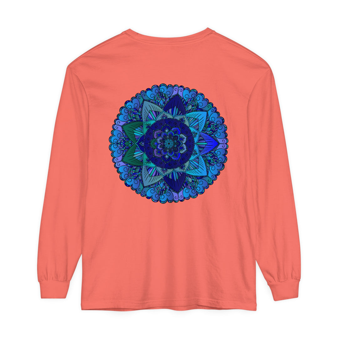 Dark blue and green mandala long sleeve t-shirt with intricate design