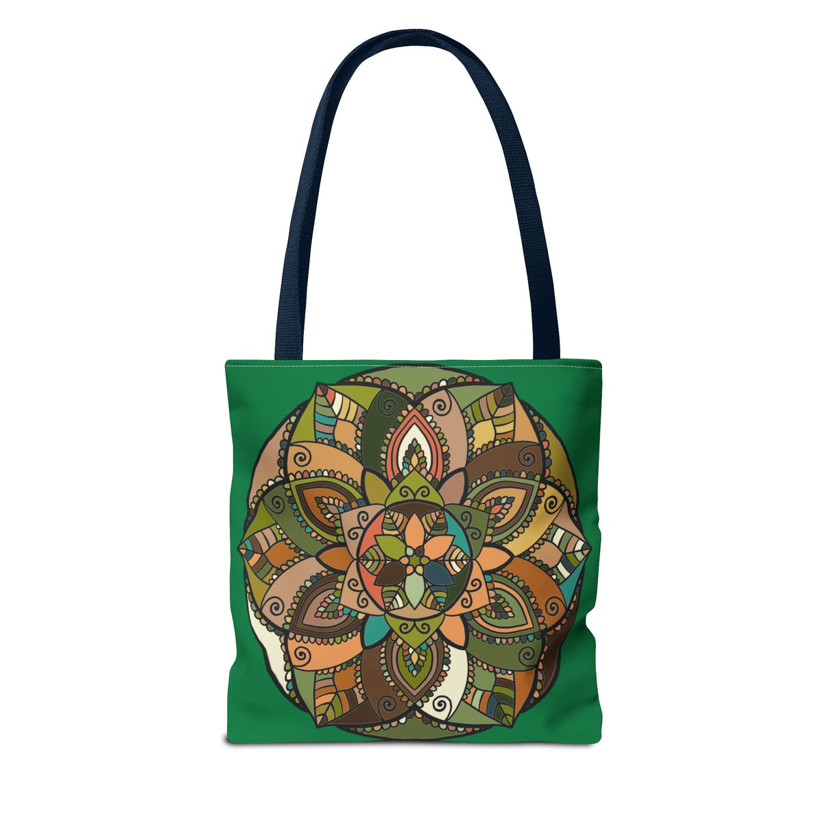 Boho Mandala Tote Bag — Green Floral Pattern AOP Shopper