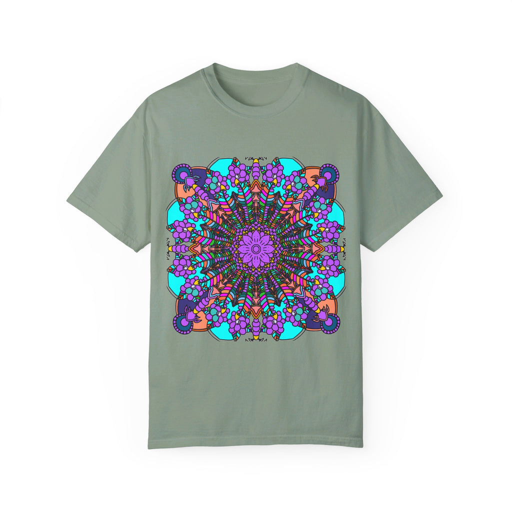 Unisex Mandala T-Shirt made of 100% ring-spun cotton, hand-drawn mandala art, and garment-dyed for extra comfort