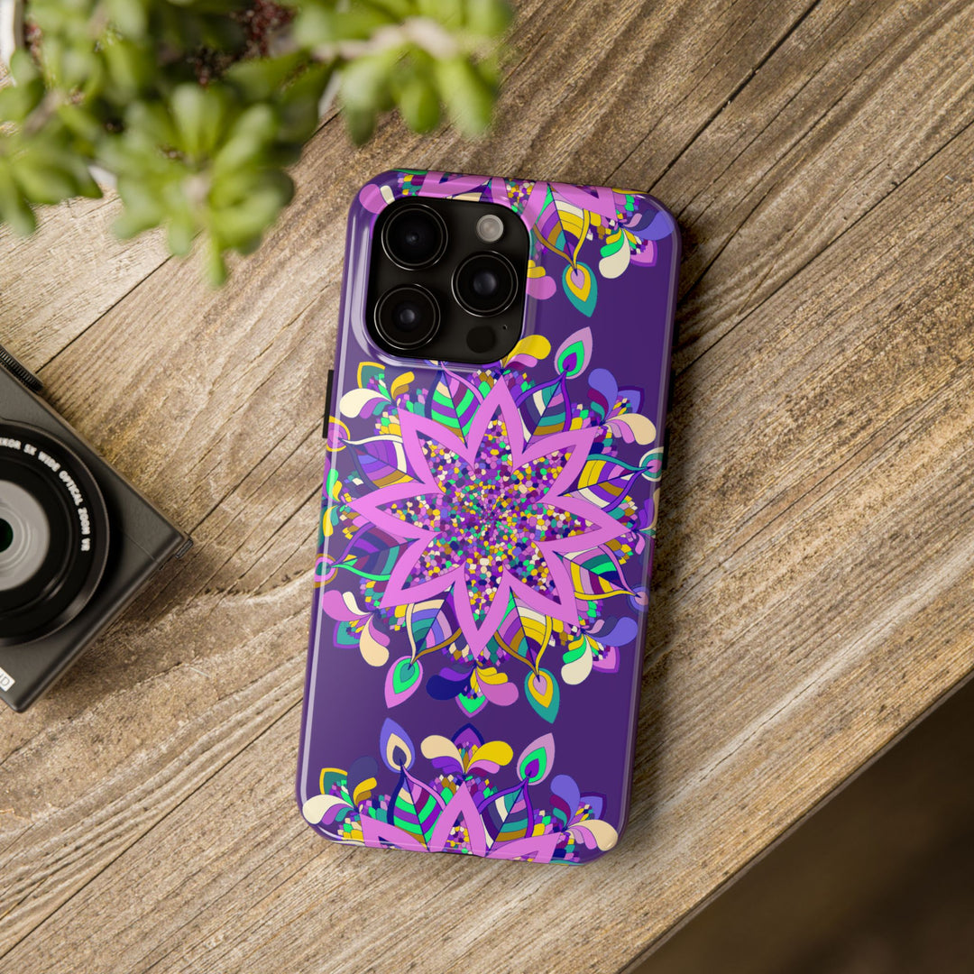 Hand-drawn purple Mandala Art iPhone X/XS phone case, showcasing intricate and beautiful design