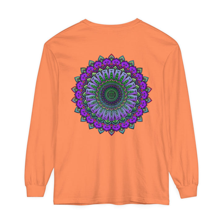 Intricate Mandala design in black and white on a comfortable unisex long sleeve t-shirt