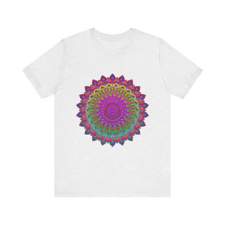 Vibrant Mandala Tee featuring colorful spiritual art, perfect for meditation and yoga practice, with intricate geometric patterns and bold, eye-catching colors