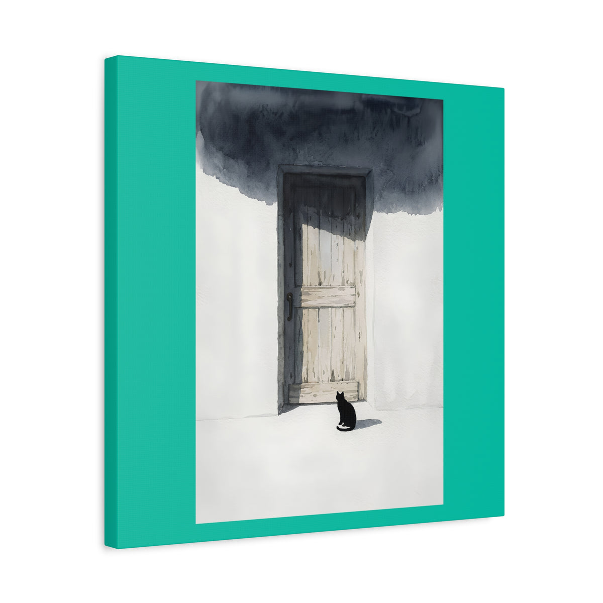 Cat at the Door Matte Canvas Wall Art — Moody Minimalist Cat Illustration