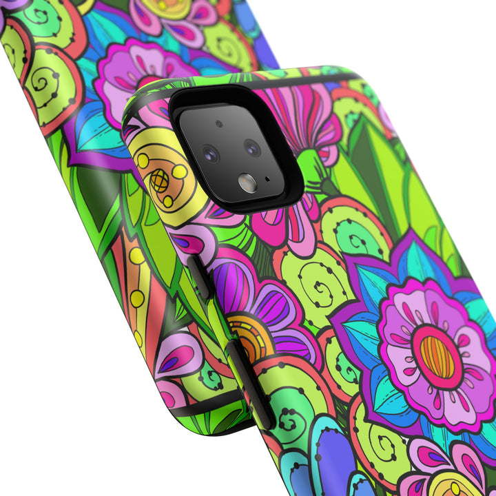 Floral Fantasy iPhone and Google Pixel Case in Bright Green Palette