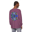Colorful and intricate mandala design on a unisex long sleeve t-shirt