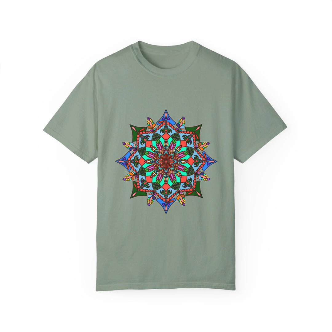 Unisex Mandala T-Shirt made of 100% Ring-Spun Cotton with Hand-Drawn Mandala Art, Garment-Dyed for Extra Comfort