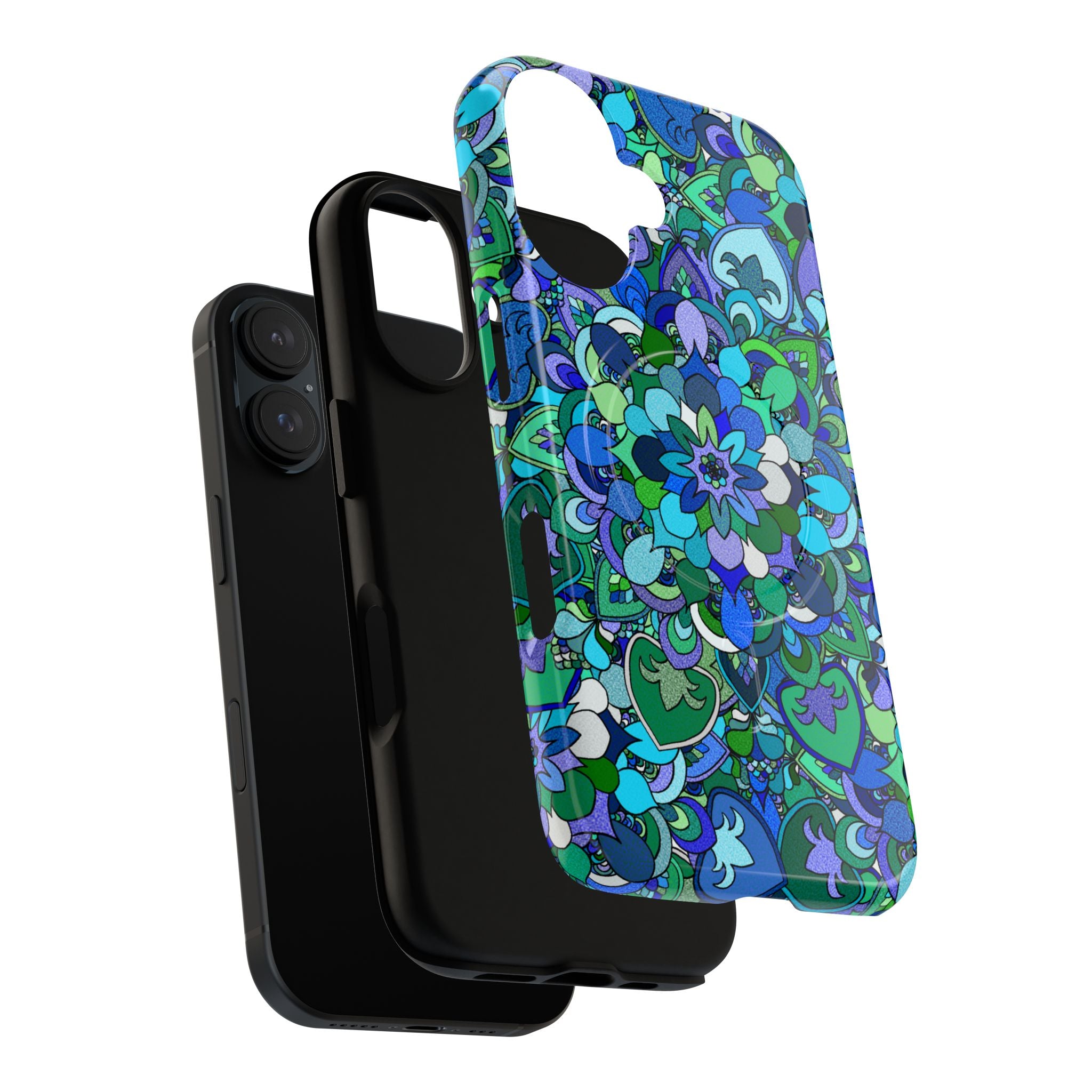 Floral Mandala Tough Magnetic Phone Case — Blue Green Pattern