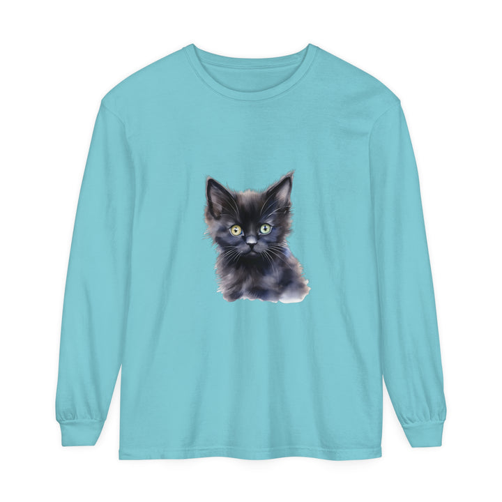 A cozy and comfortable unisex long sleeve t-shirt featuring a mystical kitten design