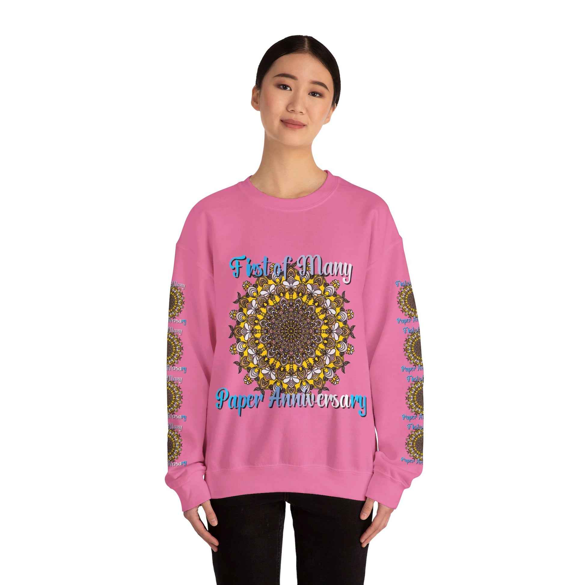 First Year Wedding Anniversary Gift - Unisex Heavy Blend™ Crewneck Sweatshirt with 'First of Many, Paper Anniversary' Design