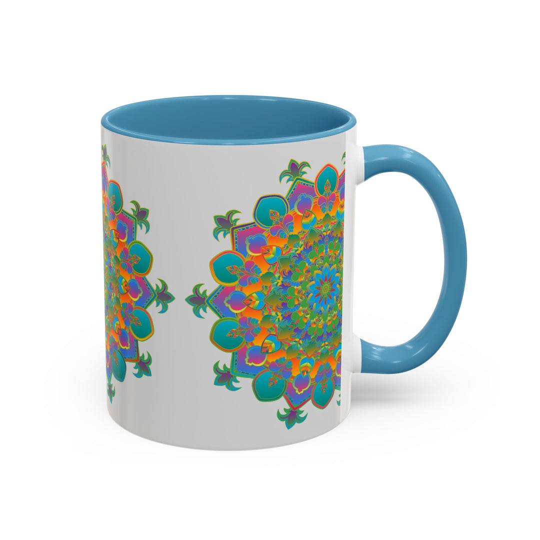 Colorful and intricate mandala art design on a ceramic mug