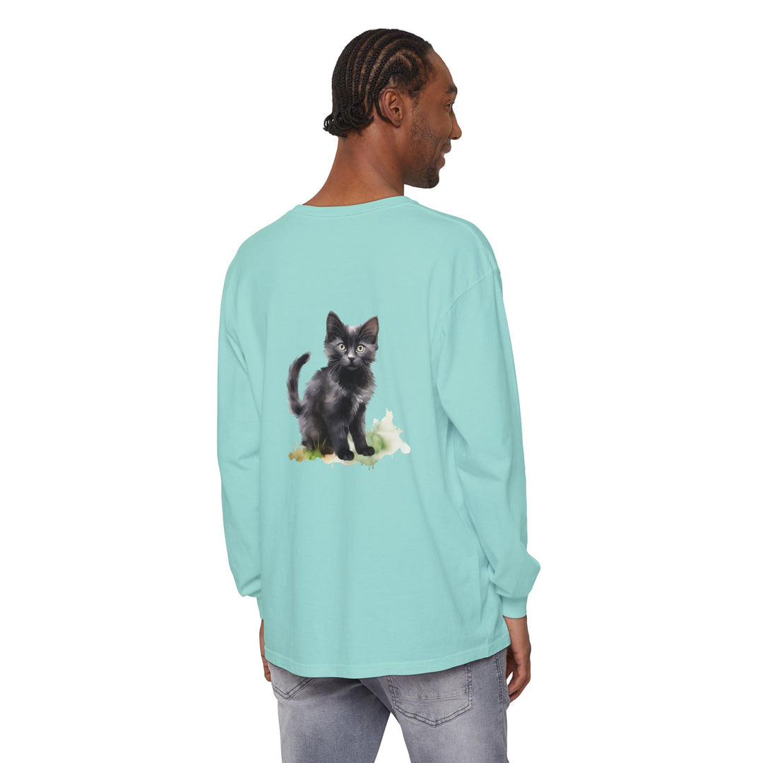 Schwarze Katze Aquarell Langarmshirt