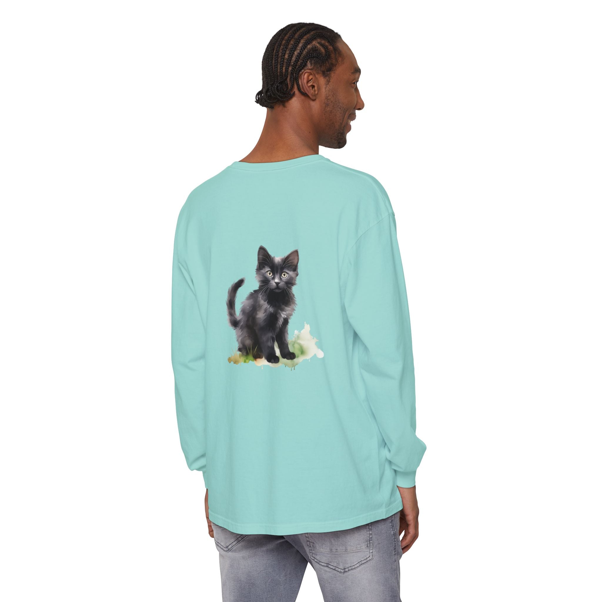 Black Cat Watercolor Long Sleeve T-Shirt