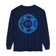 Dark blue and green mandala long sleeve t-shirt with intricate design