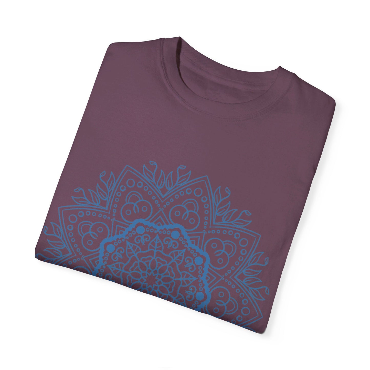 Handmade unisex Mandala T-shirt featuring a unique and intricate hand-drawn design on a garment-dyed shirt