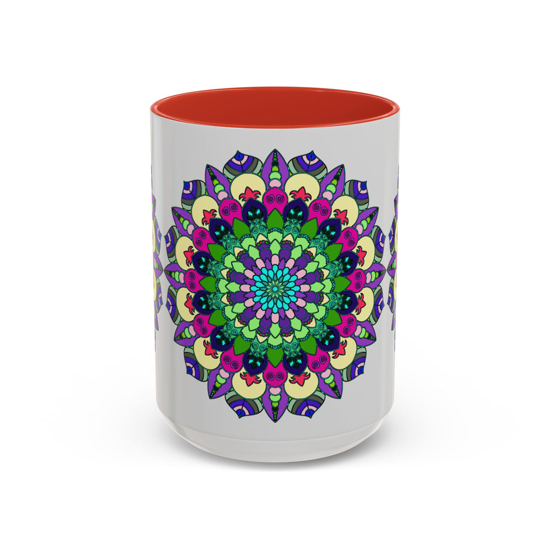 Colorful and spiritual mandala art mug with intricate design and vibrant colors