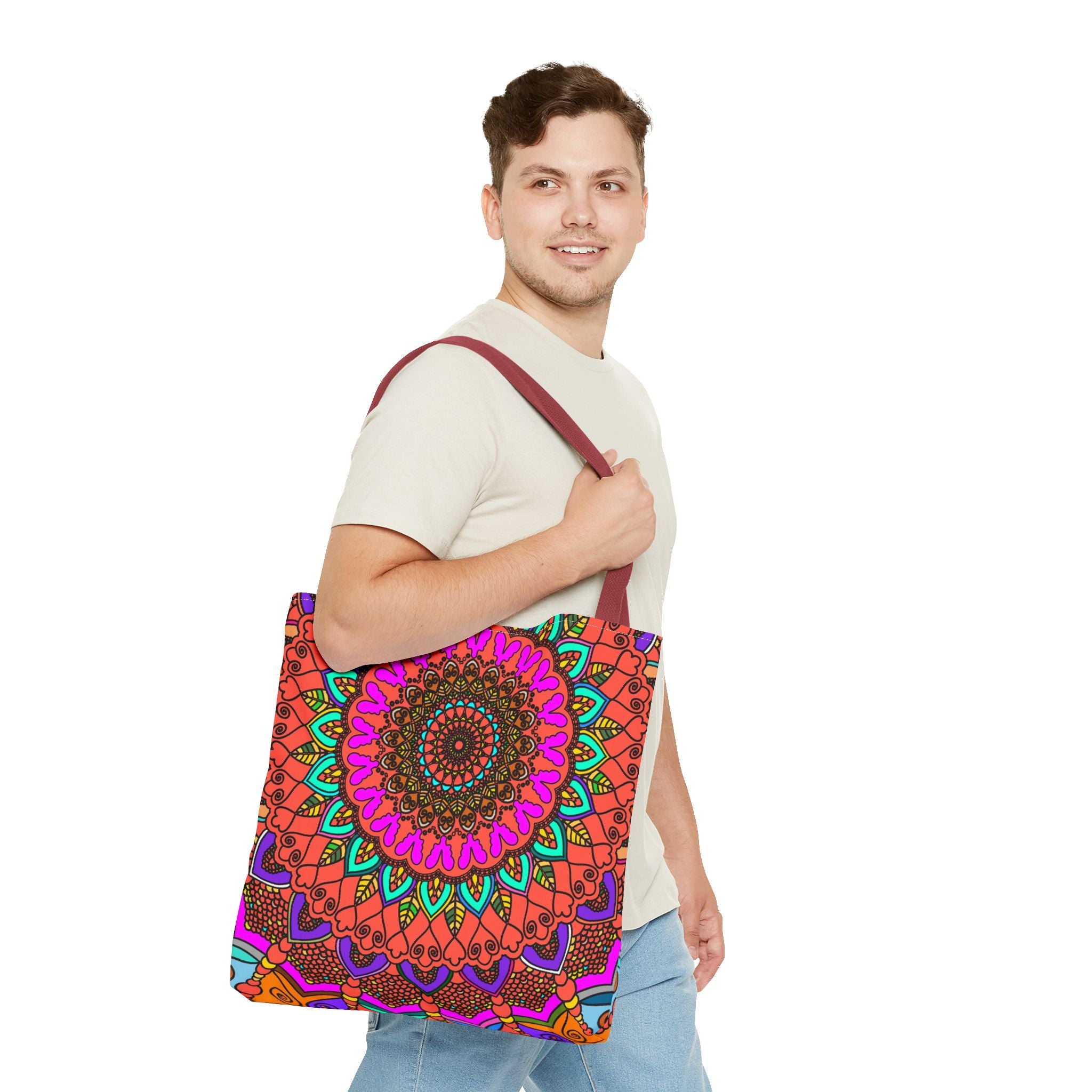 Borsa tote con mandala colorati – Stampa all-over in stile boho psichedelico