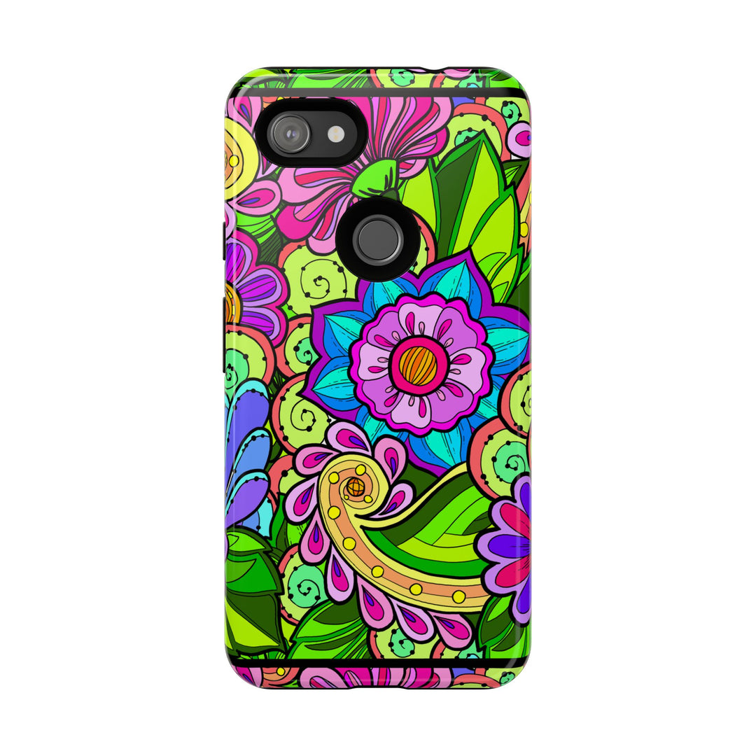 Floral Fantasy iPhone and Google Pixel Case in Bright Green Palette