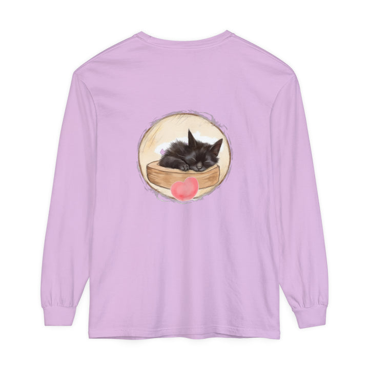 A cute and cozy unisex t-shirt featuring a sleeping kitten design perfect for bedtime