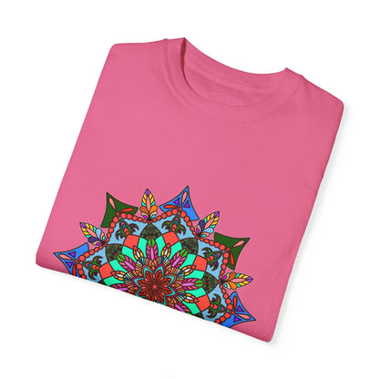 Unisex Mandala T-Shirt featuring hand-drawn mandala art, made with 100% ring-spun cotton and garment-dyed for extra comfort