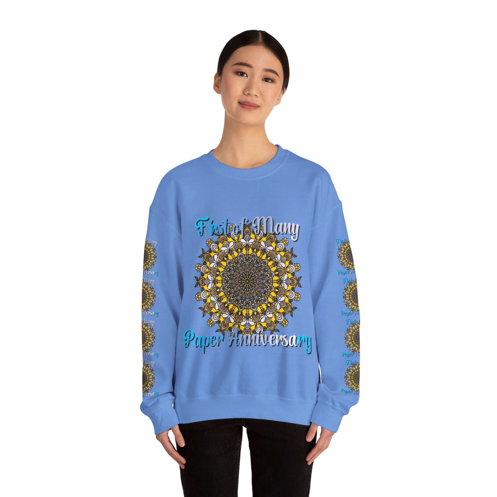 Unisex Heavy Blend™ Crewneck Sweatshirt for First Year Wedding Anniversary Gift, featuring First of Many, Paper Anniversary design