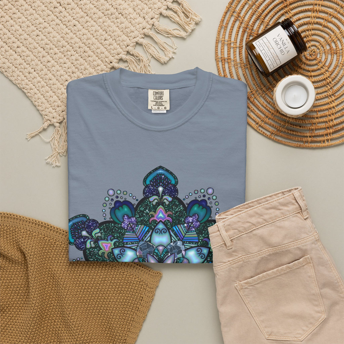 Mandala T-Shirt – Blue Purple Boho Geometric Floral Design