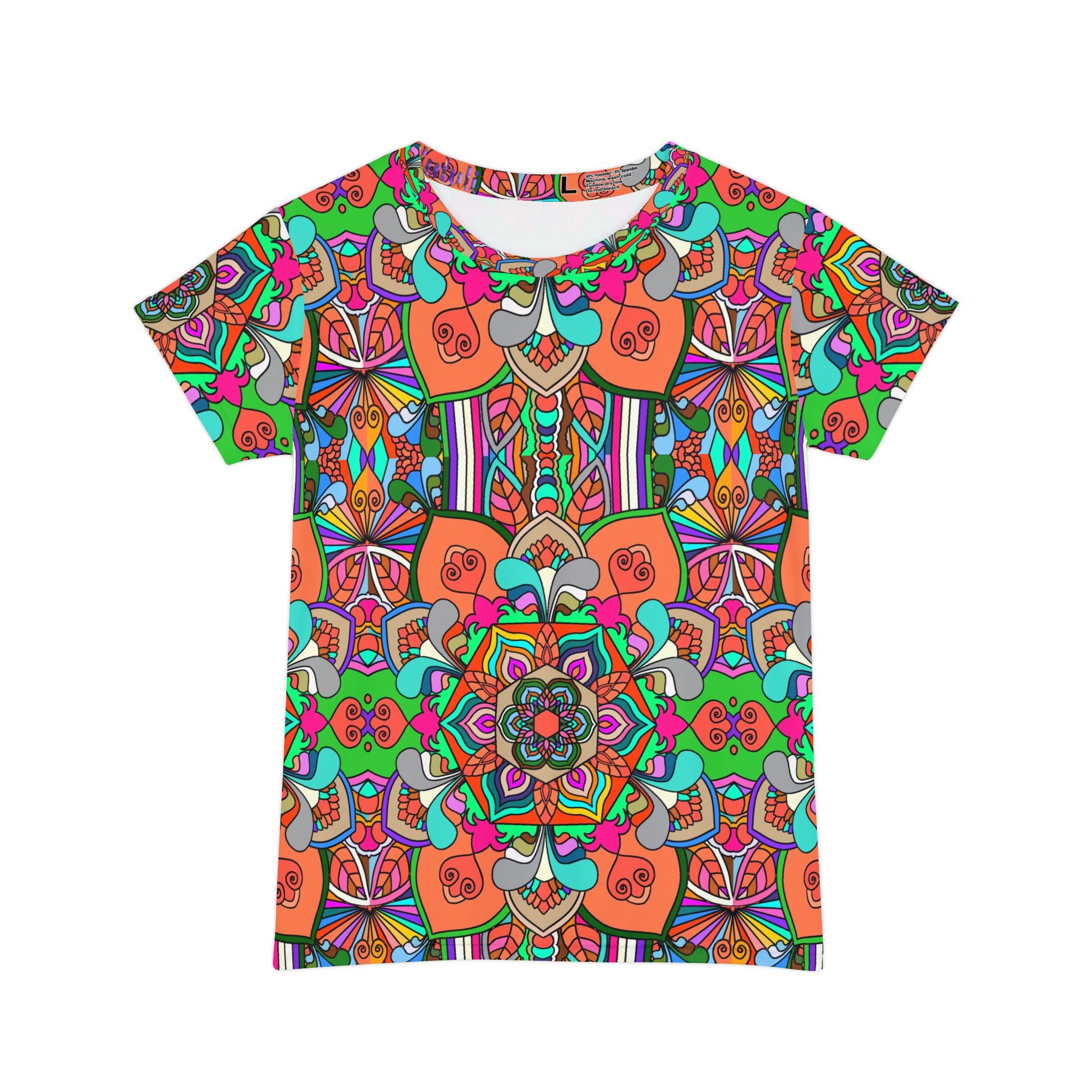 Psychedelic Mandala Kaleidoscope Women's Short Sleeve Shirt - Bright Retro Boho AOP