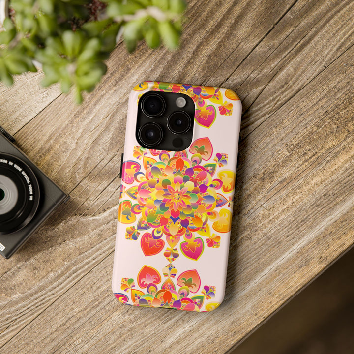 Beautiful hand-drawn mandala art phone case with intricate and colorful design