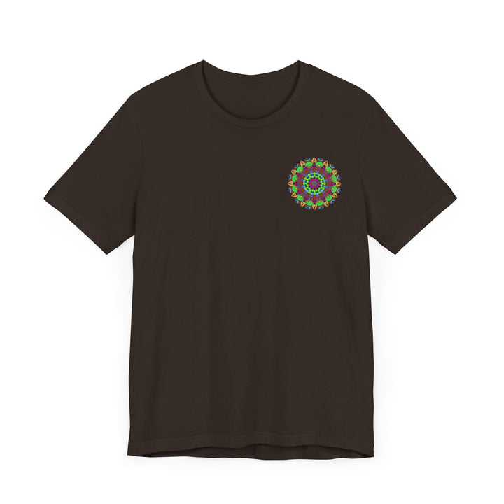 Colorful mandala t-shirt with intricate floral design representing peace and harmony