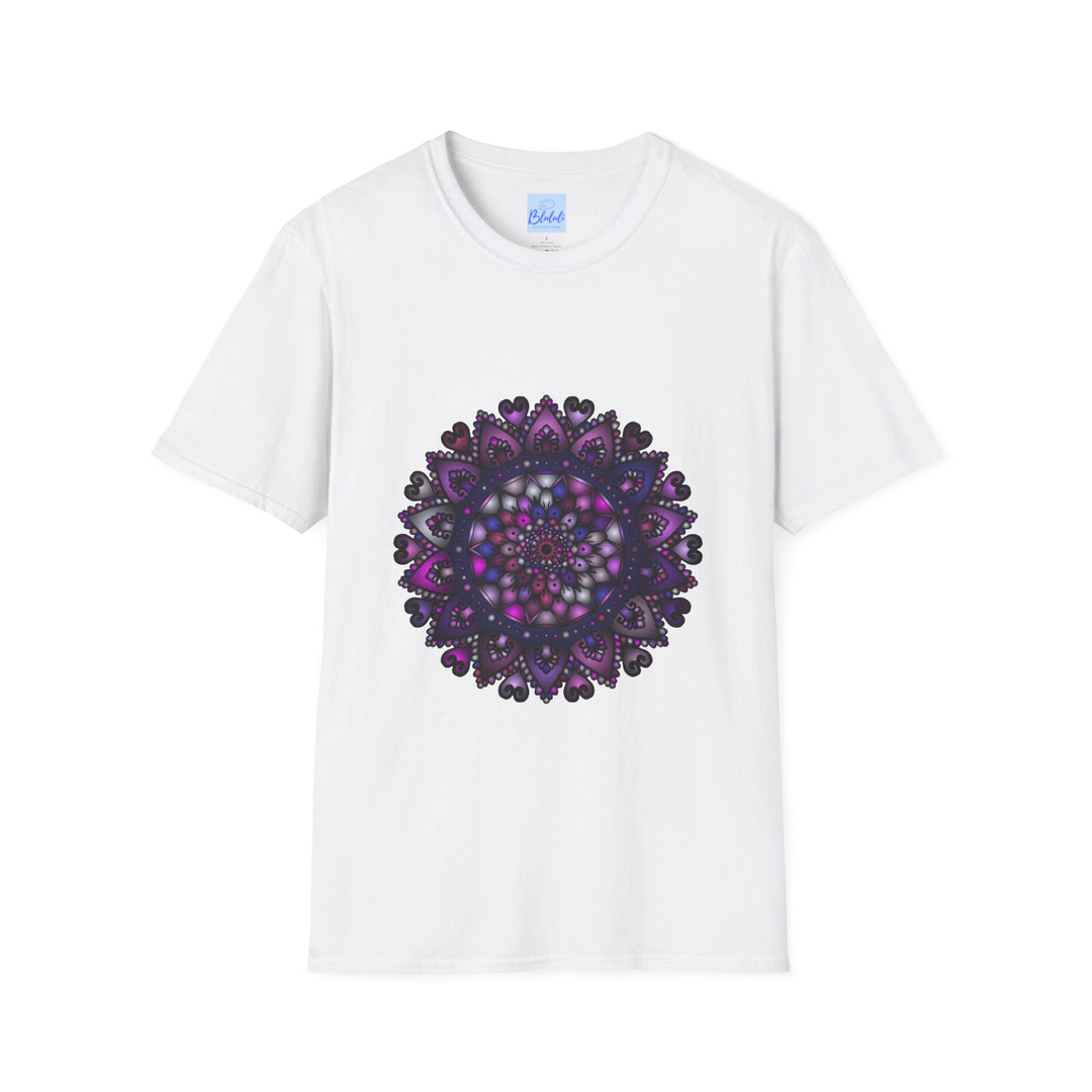 Softstyle unisex T-shirt featuring a hand-drawn purple mandala art design