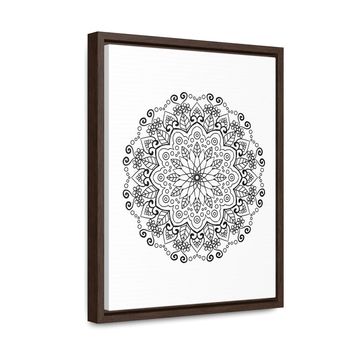 Handmade black and white mandala wall art on gallery canvas wraps, framed vertically