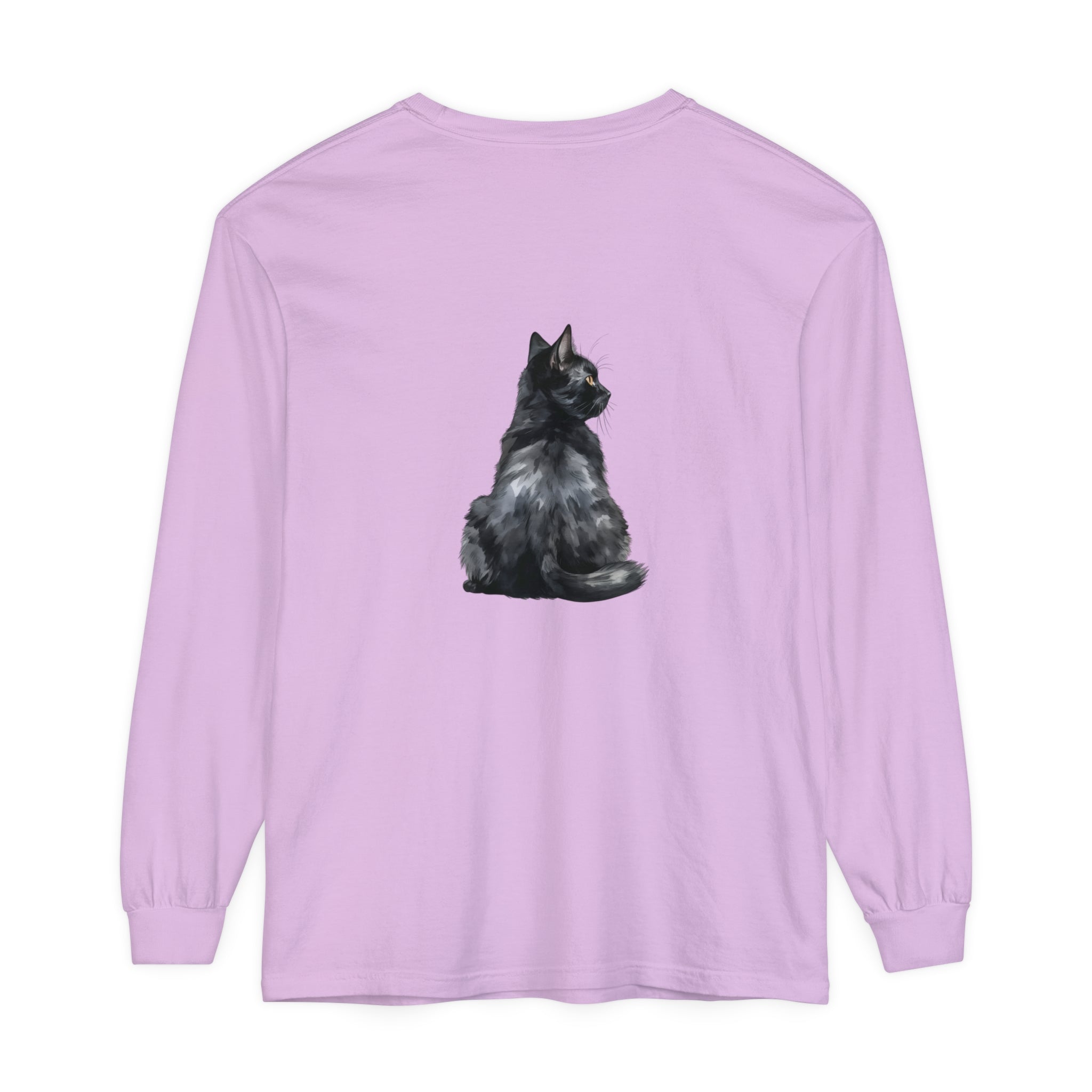 Black Cat Mystique Long Sleeve T-Shirt, featuring a bold cat graphic