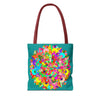 Vibrant and intricate acquamarine mandala art tote bag, perfect for adding a pop of color to any outfit