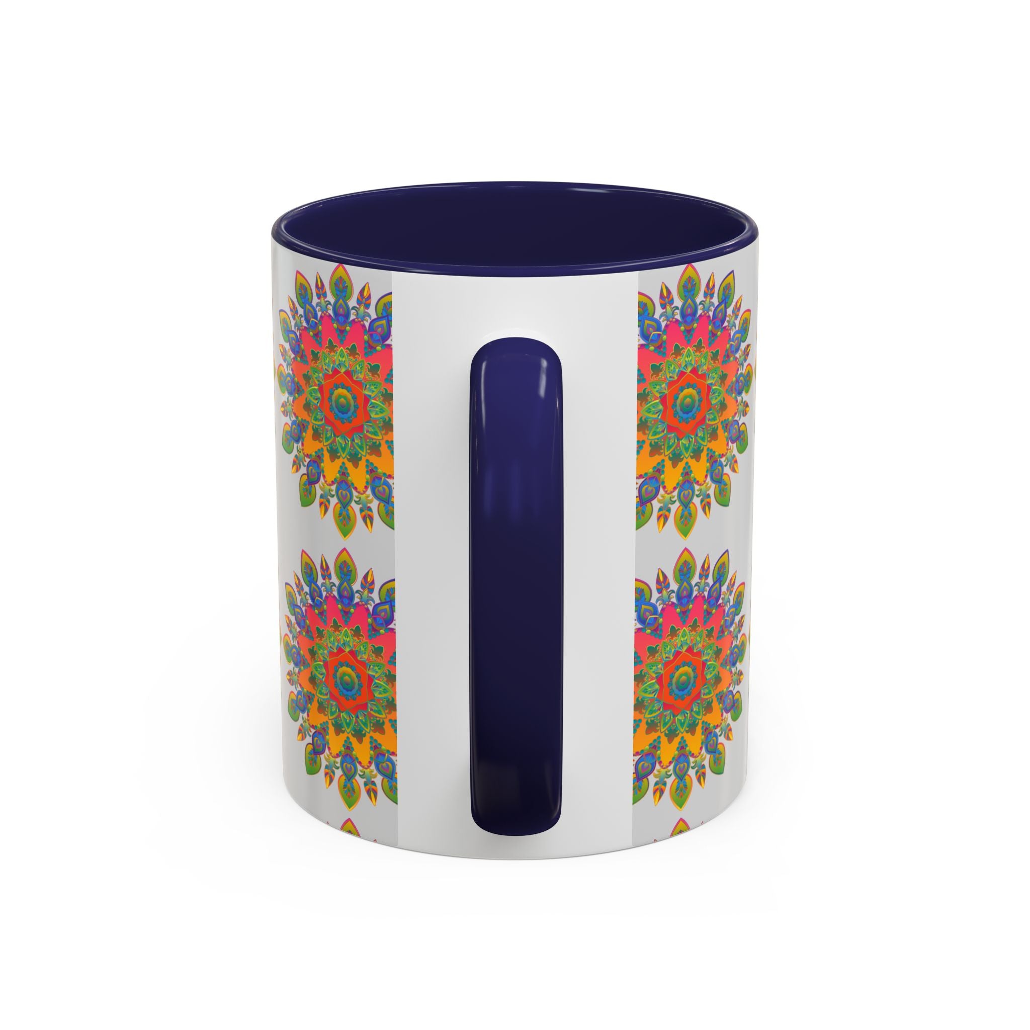 Beautiful and vibrant mandala design on a grey mug, perfect for adding a pop of color to your morning routine