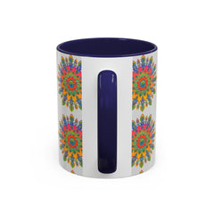 Beautiful and vibrant mandala design on a grey mug, perfect for adding a pop of color to your morning routine