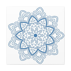 Handmade Mandala Art - Steel Blue Design Wall Art on Matte Canvas, Stretched, 125 - Unique Handcrafted Mandala Artwork