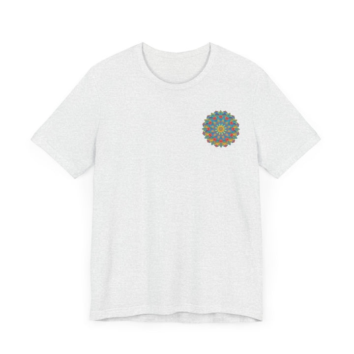 Vibrant and colorful psychedelic mandala t-shirt featuring spiritual peace design