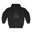 Soft and warm hoodie with an artistic watercolor print of a mysterious black cat
