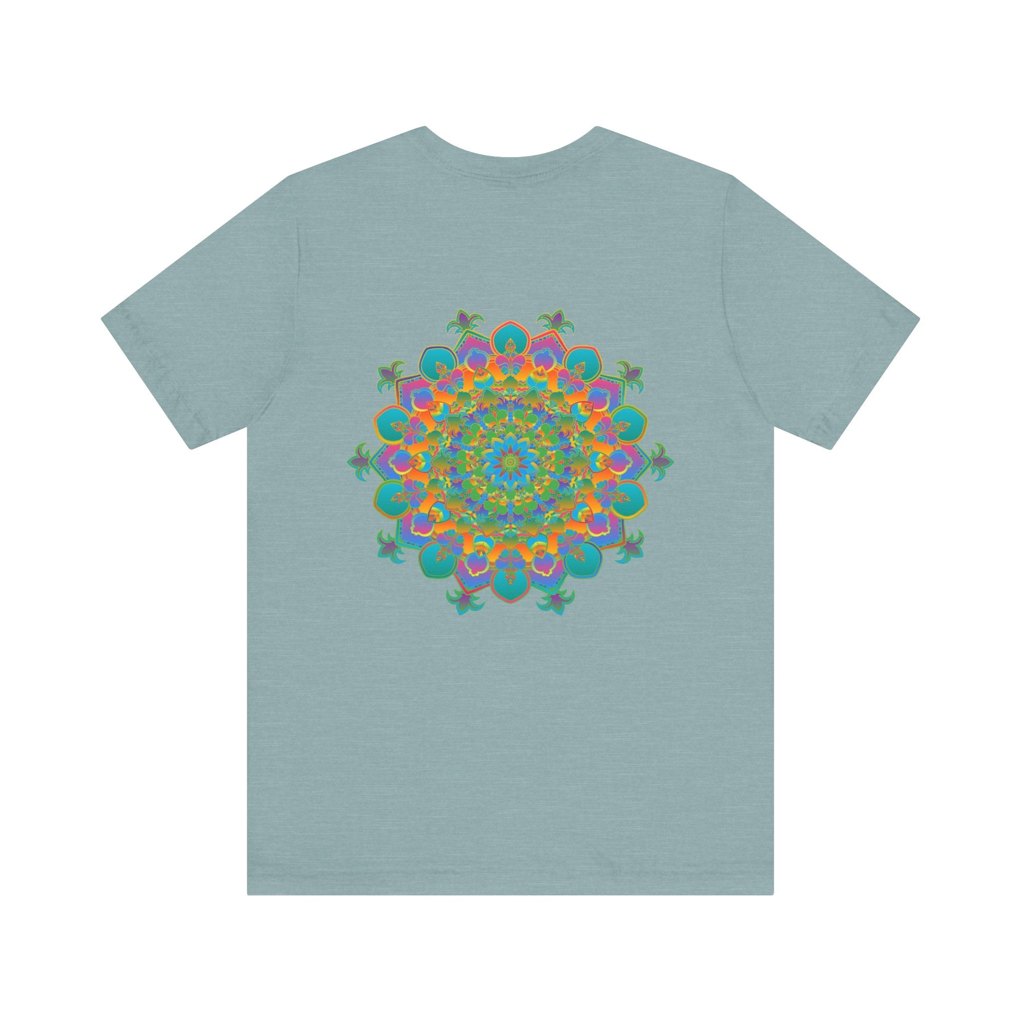 Vibrant Mandala Tee featuring intricate floral design in vibrant colors representing spiritual peace and harmony for a serene and calming effect