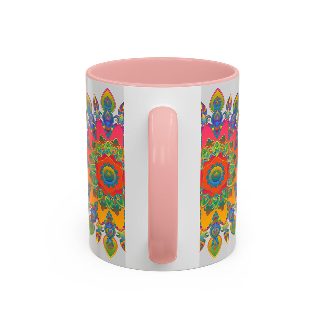 Beautiful grey mug with intricate and colorful mandala design, a unique piece of art for your morning coffee routine