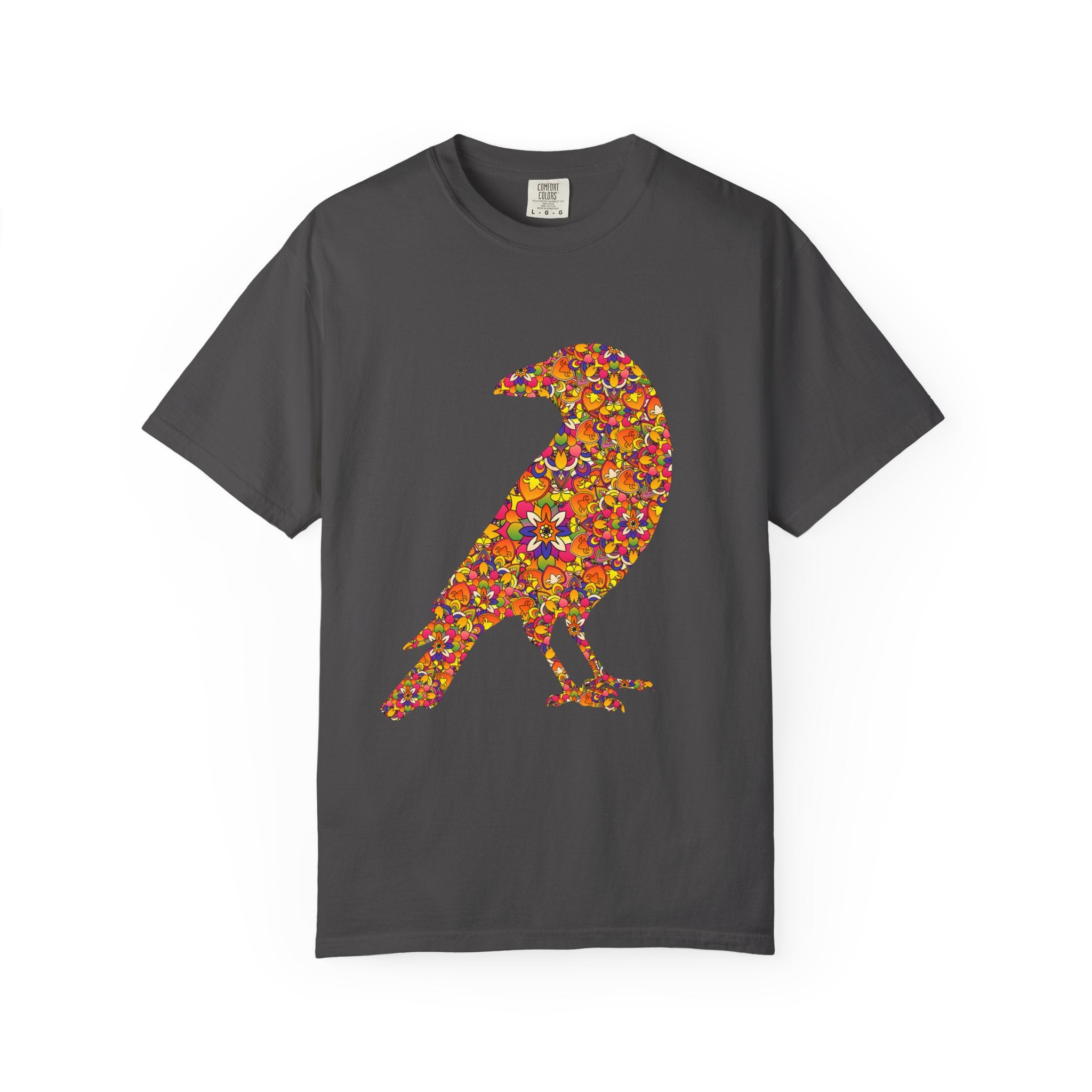 Maglietta con mandala floreale e corvo radioso