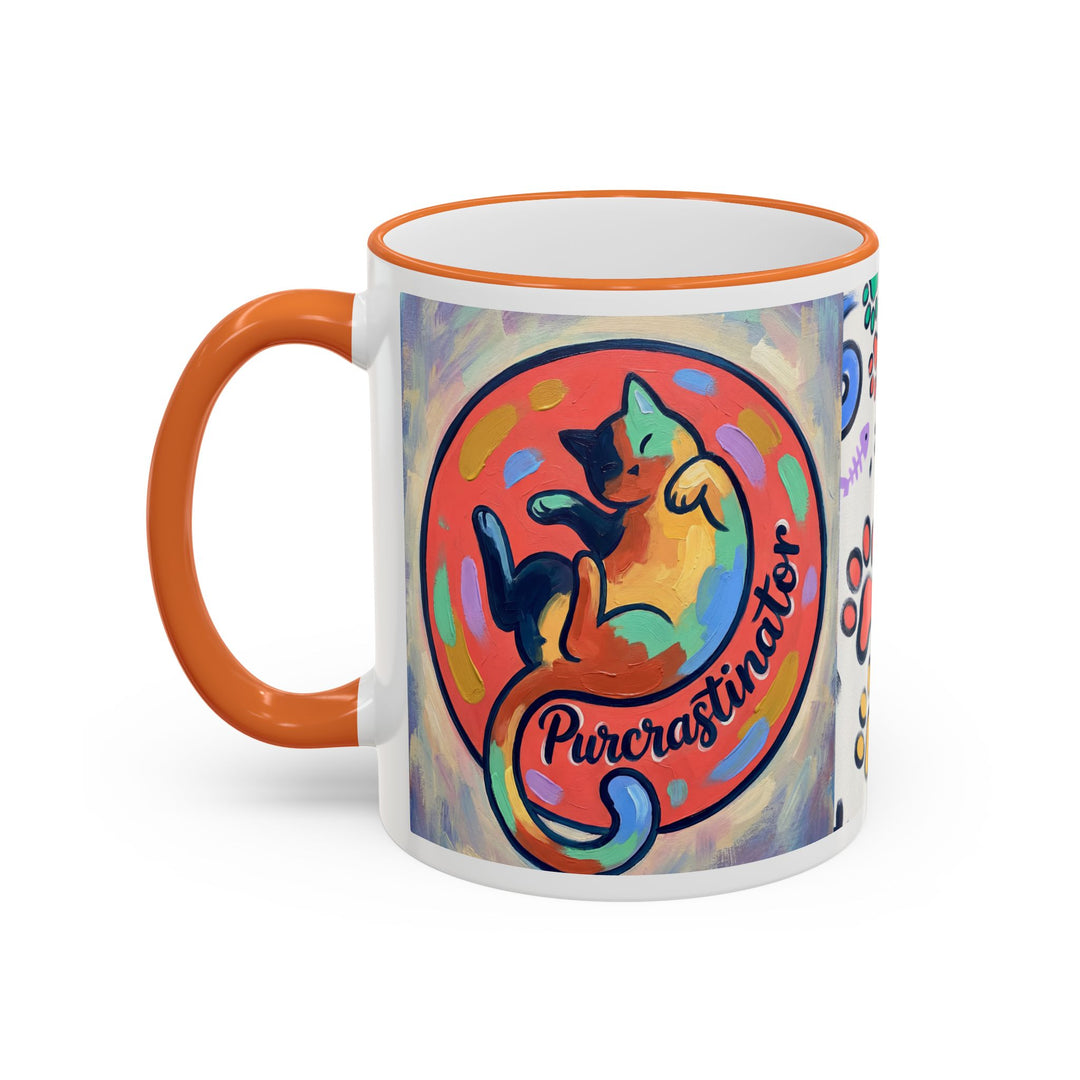 Colorful Paw Print Pet Lover Accent Rim Mug (11oz/15oz)
