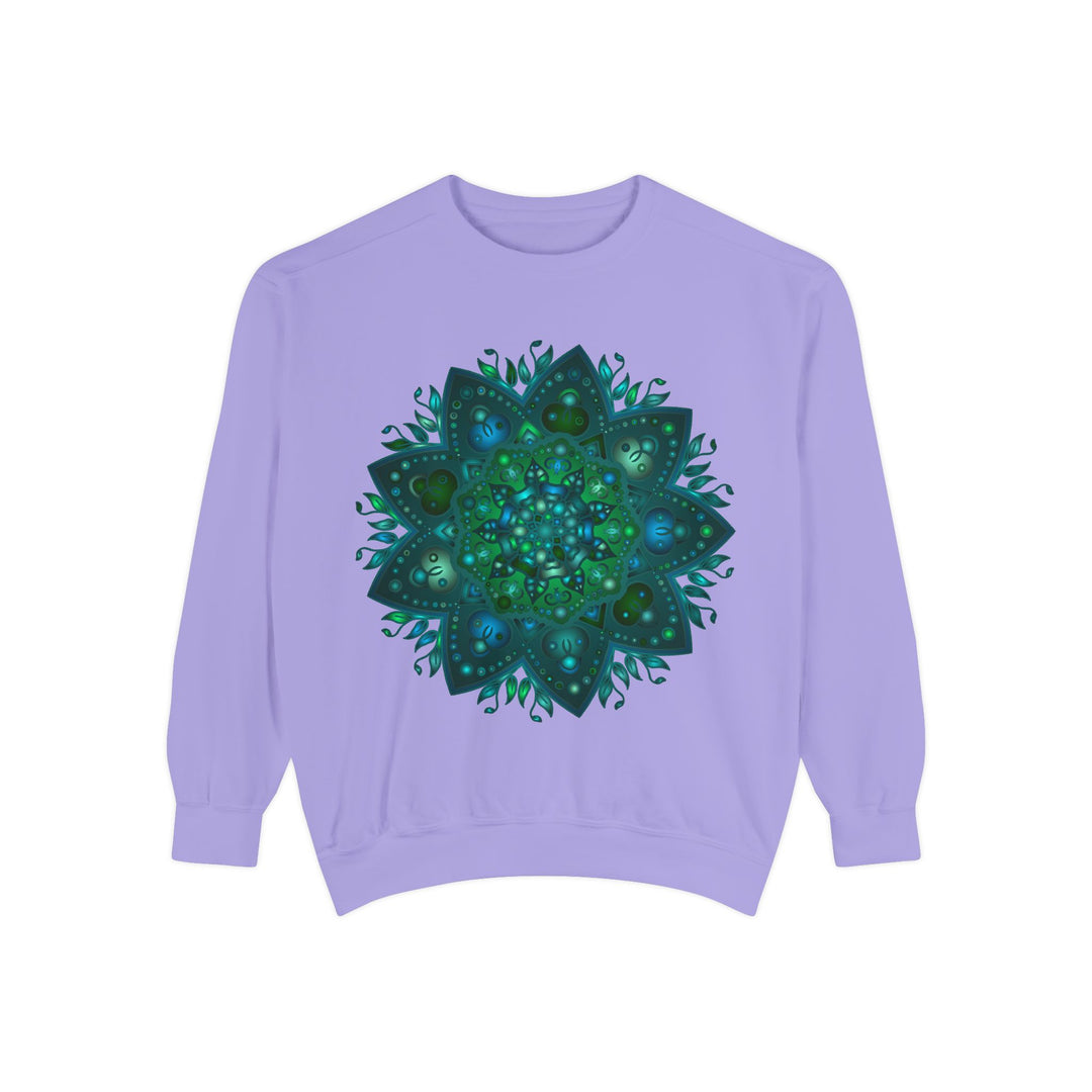 Teal and blue mandala sweatshirt with intricate and detailed design