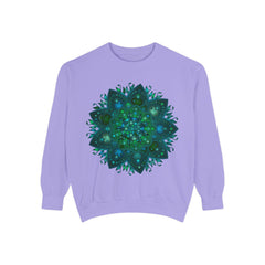 Teal and blue mandala sweatshirt with intricate and detailed design