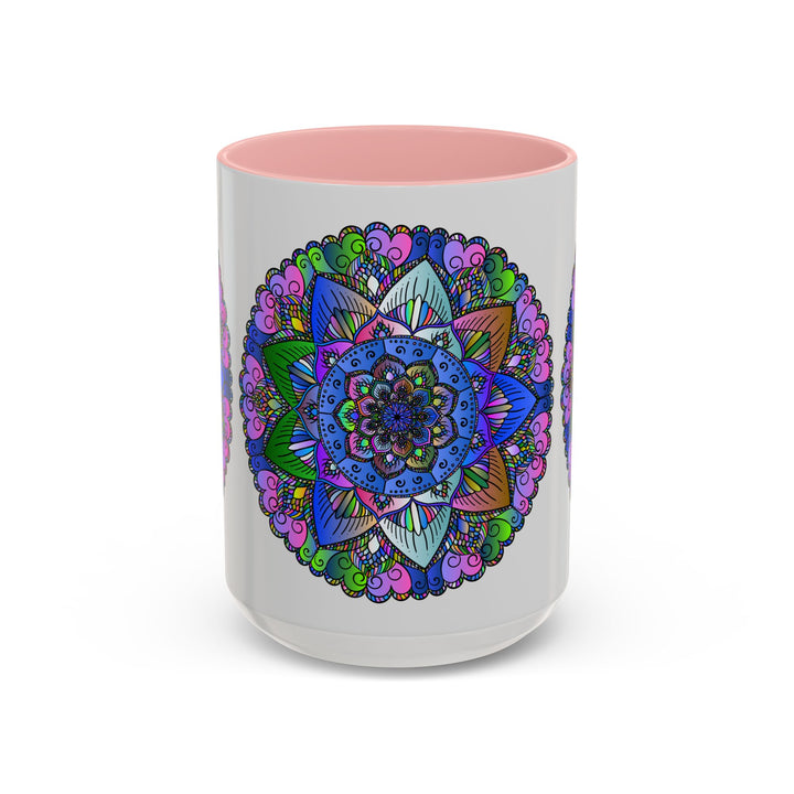 Colorful and peaceful mandala mug featuring intricate and calming art design