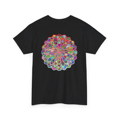 Colorful mandala art design on a heavy cotton unisex t-shirt for yoga and mindfulness practice