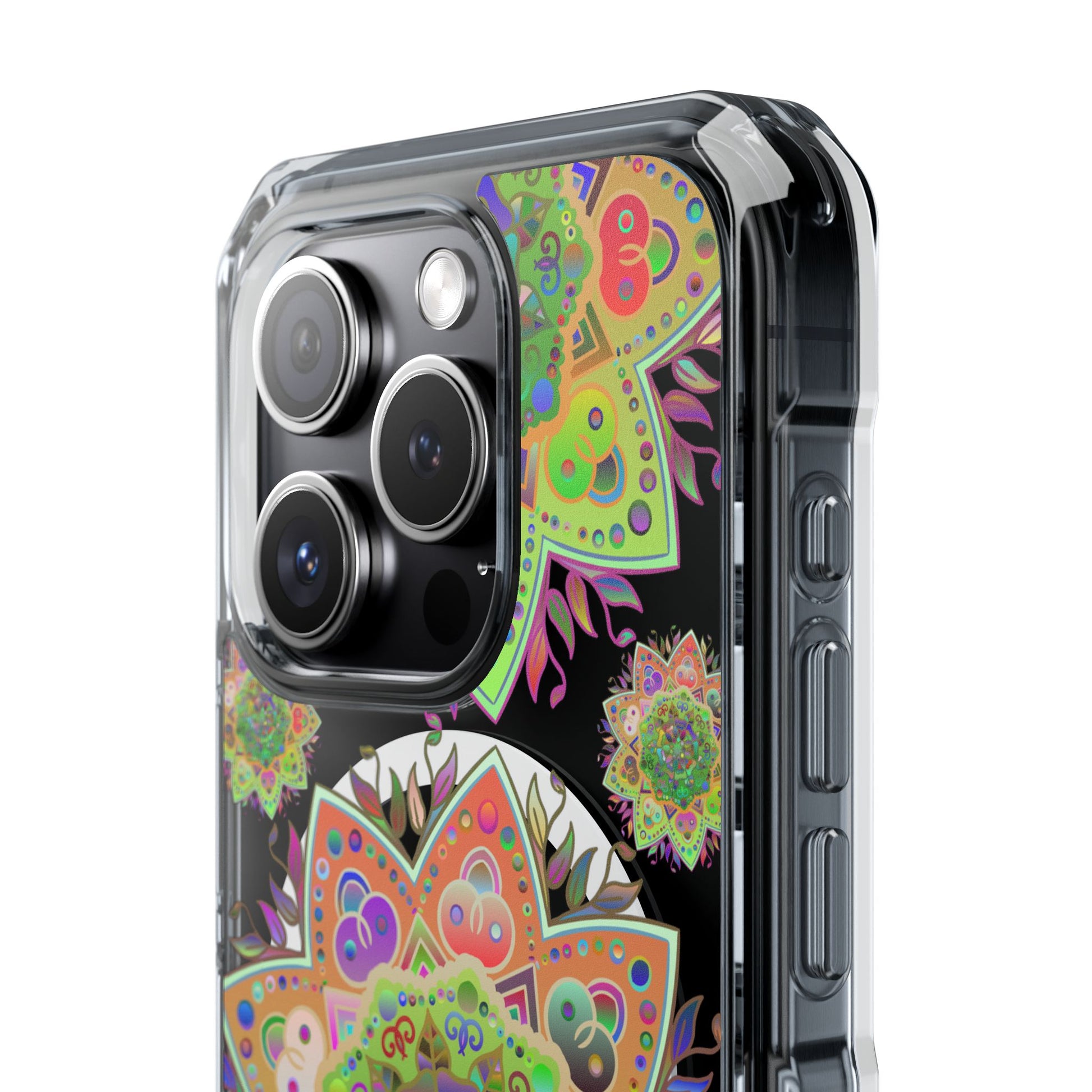 Chic Mandala MagSafe®-Compatible iPhone 14/15 Impact Case with vibrant colors and strong impact protection